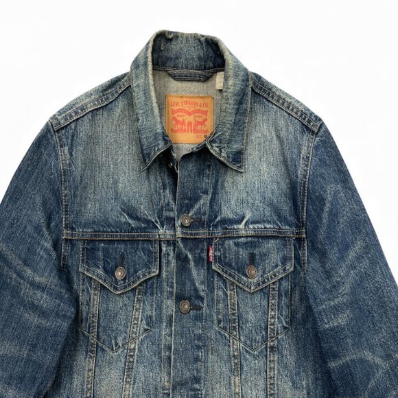 Levis Denim Jean Jacket Blue Cotton Men's Medium Nice Whisker Fade Pattern - Picture 2 of 13